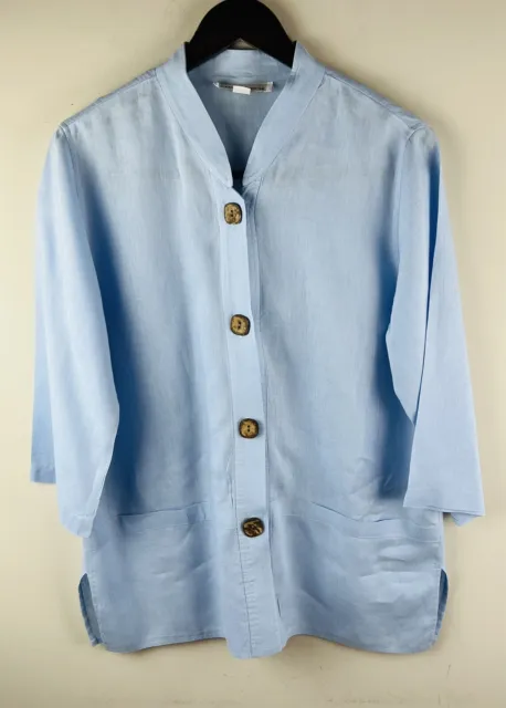 Caroline Rose 100% Linen Blue Top Button Up  Women’s Size M Lagenlook