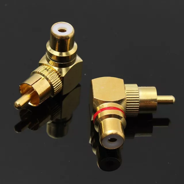 RCA Angle Droit Connecteur Plug Adaptateurs Male à Female 90° dorée or M/F