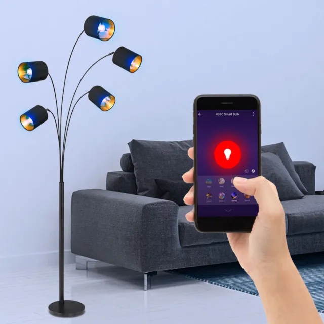 Smart RGB LED Lámpara Pie Regulable Google Alexa. Textil de Ajustable