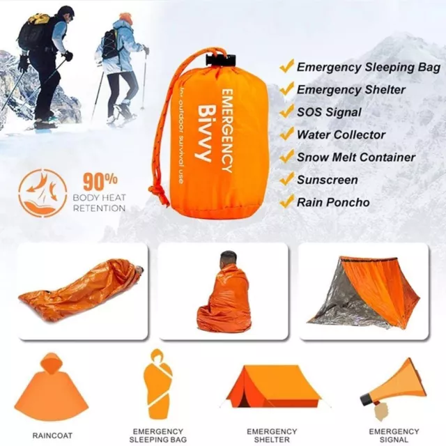 1PC Outdoor Camping Thermal Sleeping Bag Emergency Survival Hiking Blanket Gear`