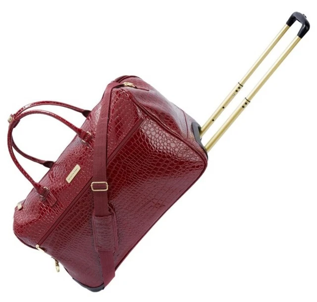 Samantha Brown Croco Embossed Wheeled 22.5 in Weekender Luggage Bag-Burgundy-NWT