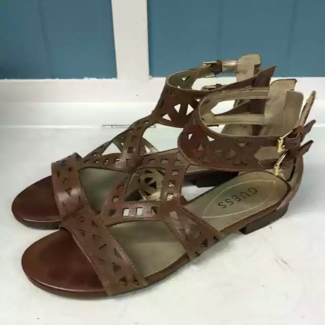 Guess MCKINZIE medium brown leather sandals women’s size M 3