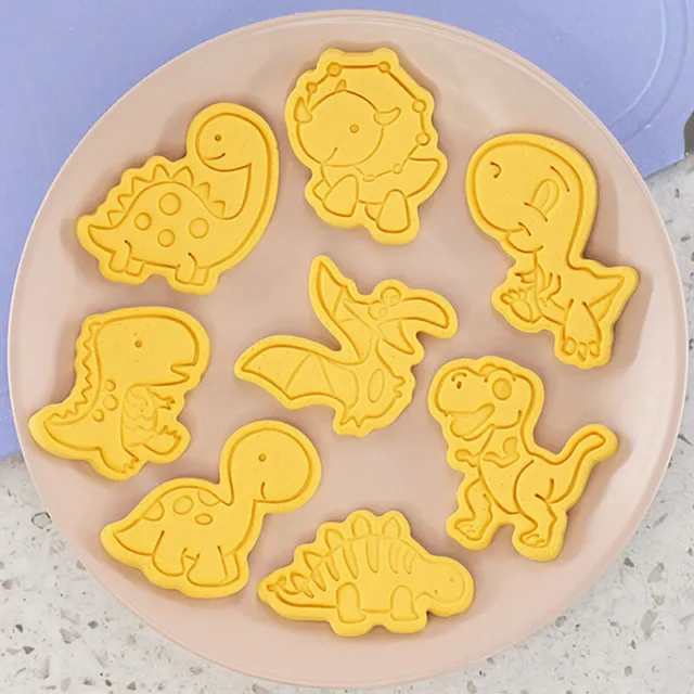 8Pcs/Set Cartoon Dinosaur Cookie Cutters 3D Plastic Pressable Biscuit Mold To  q