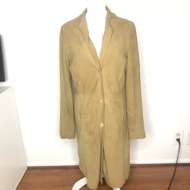 NIGEL PRESTON Womens Jacket Brown Tan Suede Leather Long Coat Size Large