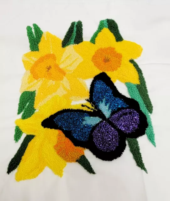 Vintage Needlepoint Punch Narcisos Mariposa 2 Marco, Almohada, Sobre Chaqueta