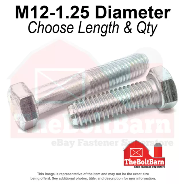 M12-1.25 Class 10.9 Extra Fine Hex Cap Screws Zinc Clear (Choose Length & Qty)