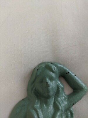 Cast Iron Antique Style Green Colored Mermaid Figurine Hook Nautical Bch Rustic 2