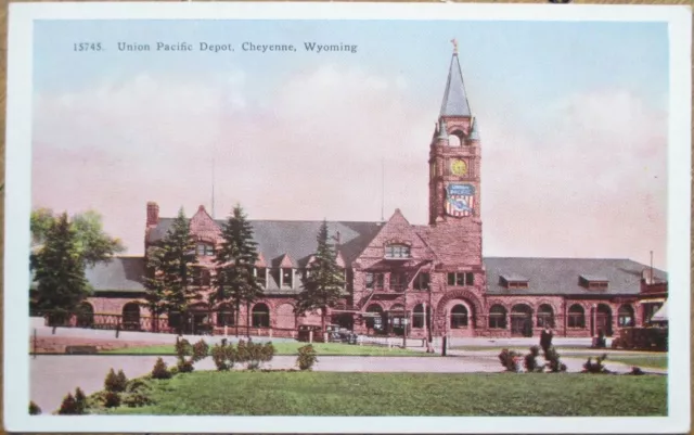 Cheyenne, WY 1920s Postcard: Union Pacific Railroad Depot/Station - Wyoming Wyo