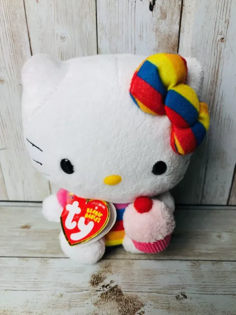 Ty Beanie Babies Hello Kitty Plush Rainbow Cupcake Birthday Stuffed 6" NWT 2