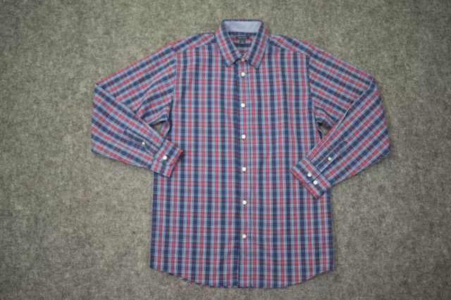 Tommy Hilfiger Shirt Youth 18 Blue Red Plaid Button Up Long Sleeve Casual Teens