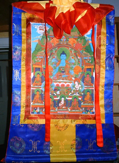 Thangka acht Medizinbuddha Bhaisajyaguru Menla Tibet Buddhismus Dharma