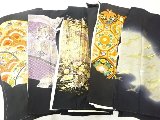 46171# Japanese Kimono / Antique Tomesode / Set Of 5