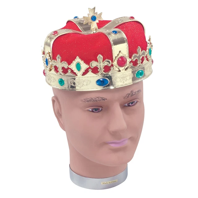BRISTOL NOVELTY GOLD Plastic Red Velvet Kings Crown Adults Accessory