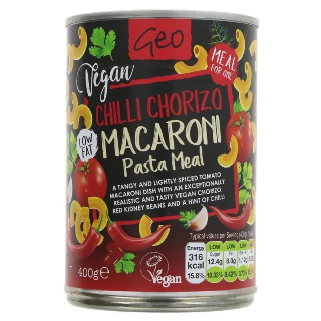 Geo Cans - Chilli Chorizo Pasta Meal 400g -2 Pack