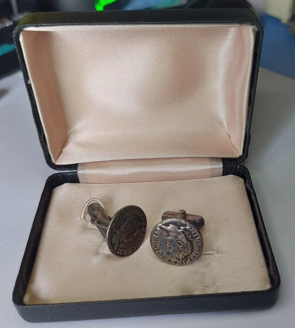 Boutons De Manchette Argentés Périclès Guerrier Grec - Vintage Années 30-50