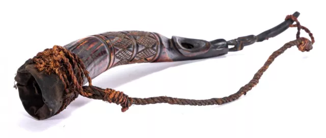 Large Bamileke Style Carved Horn Tribal Instrument Cameroon Old African Vintage