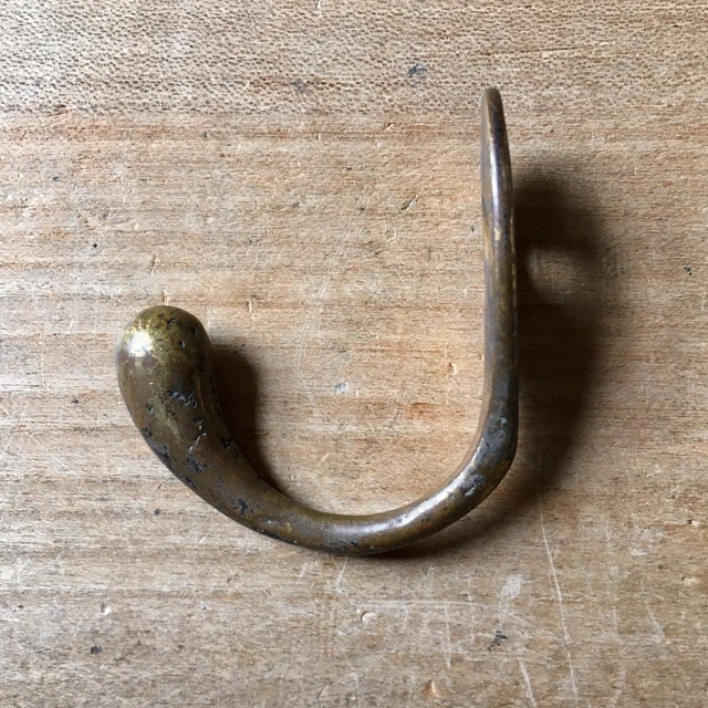 Antique Brass Coat Hook Victorian Vintage Reclaimed Old