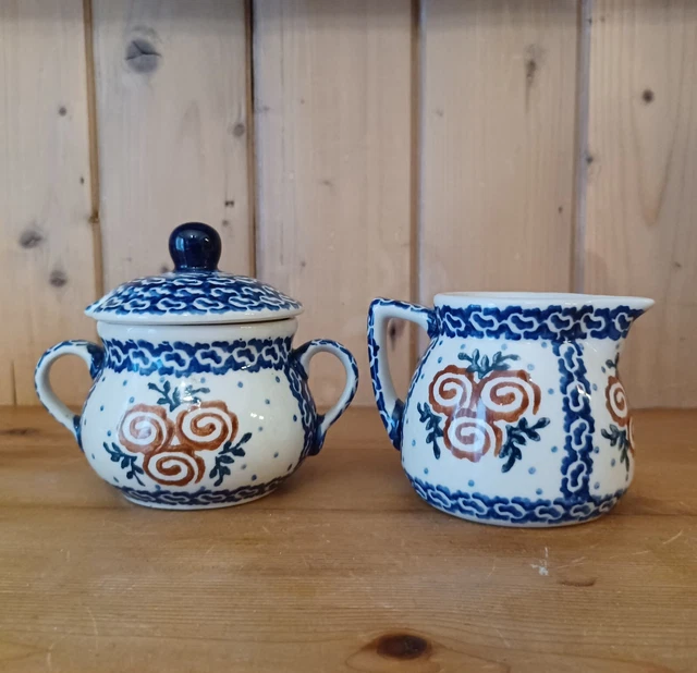 Polish Pottery Sugar & Creamer Set BOLESLAWIEC Poland