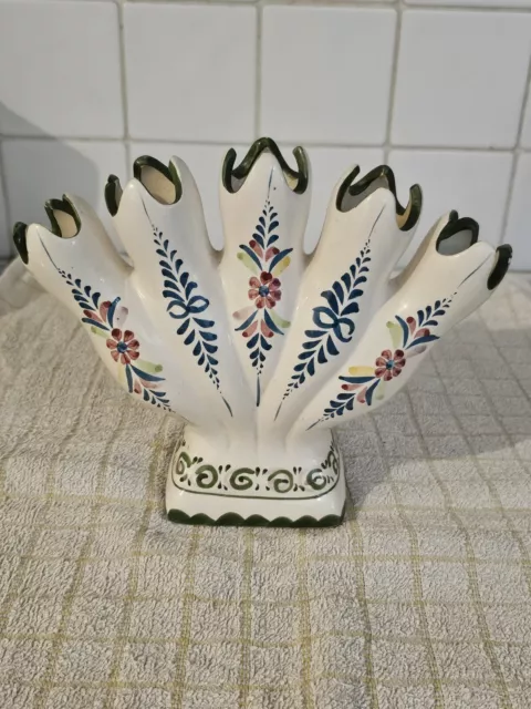 Vintage Pretty Portuguese Finger Vase Floral Hand Painted Ceramic Footed