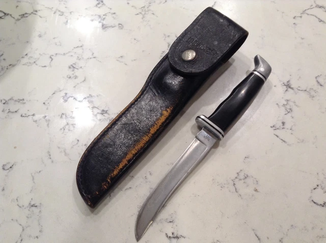 Vtg Fixed Blade Hunting Knife Leather Sheath Buck 105 Fishing 9" Long Hunting