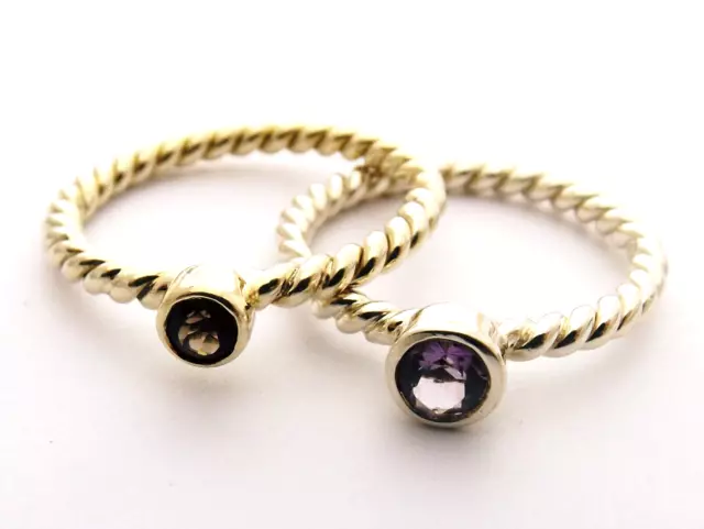 Sterling silver gilt pair stacker rings amethyst and smoky quartz by TGGC size M