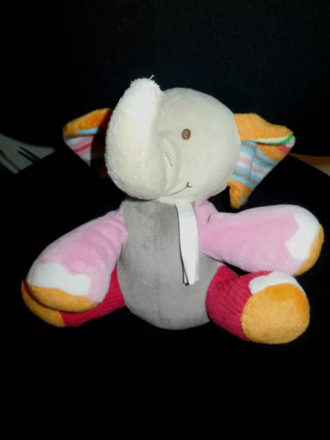 14/ doudou peluche éléphant beige rose rouge orange HAPPY HORSE 23 cm assis