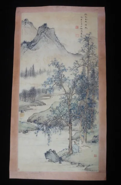 Large Chinese Old Paper Hand Painting Figures Landscape "ChenYunZhang" Mark