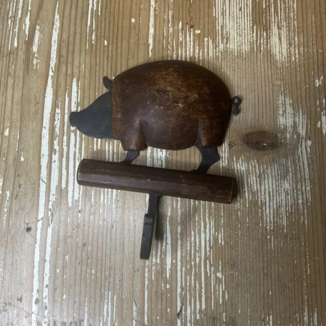 Vintage Pier 1 Imports Pig  6 3/4”Wood & Wrought Iron  Hanger