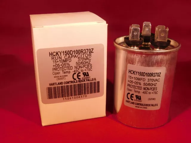 Dual Run Cap 15/10 MFD 370v Electric Motor Run Oil Fill Capacitor uf HVAC 15-10