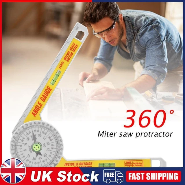 360 Degree Miter Saw Protractor Accuracy Angle Finder Gauge Ruler Goniometer