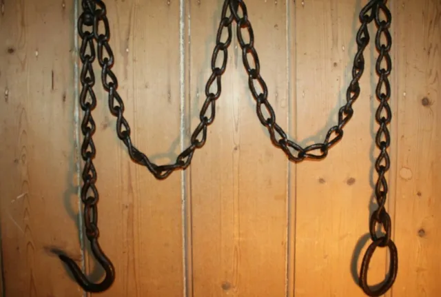 Antique Iron Wrought Hook on Length of Chain Beam Iron Ring 82 inches With Hook 2