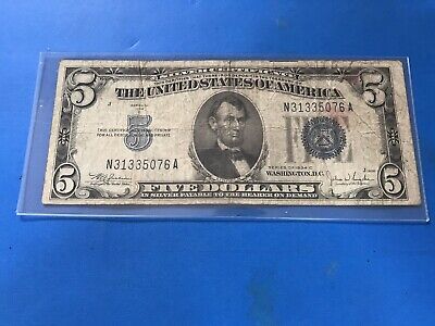1934 C Blue Seal $5 Five Dollar Silver Certificate  .....Lot #14