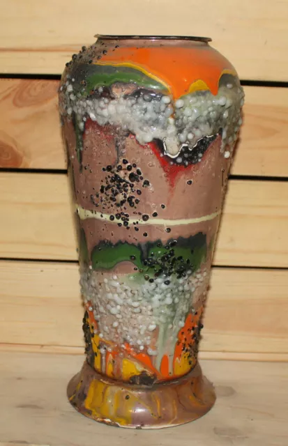 Vintage hand painted abstract metal vase