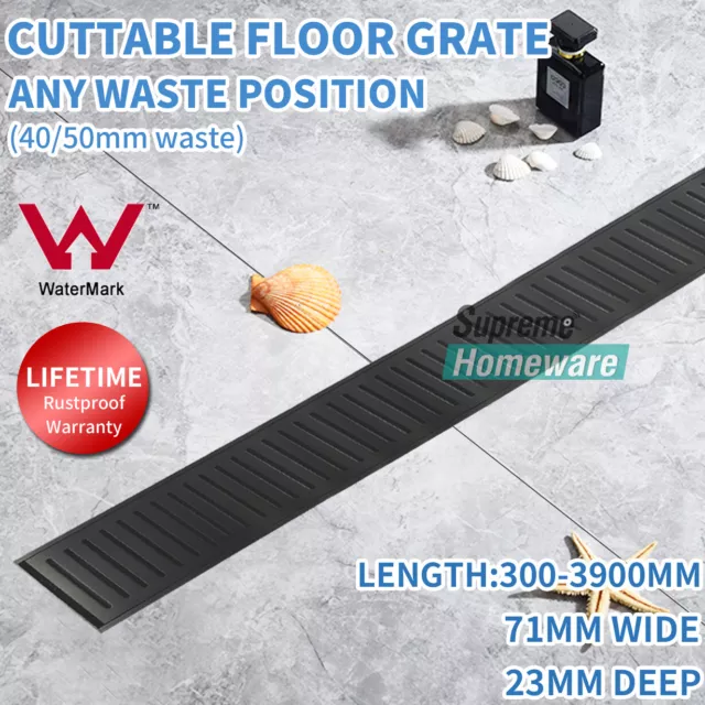 300-3900mm Black Aluminium Strip Floor Waste Shower Grate Drain Indoor Outdoor