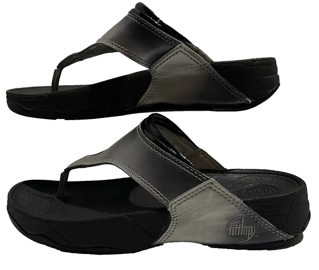 FitFlop 7200 Casual Flip Flop Silver Gray Black Thongs Sandals Women's Size 8