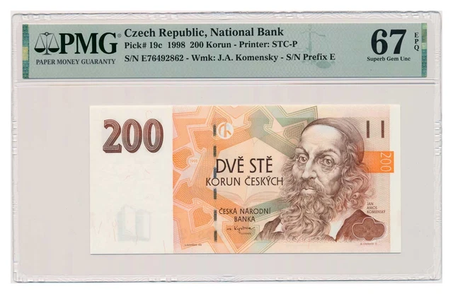 CZECH REPUBLIC banknote 200 Korun 1998 PMG grade MS 67 EPQ Superb Gem Unc