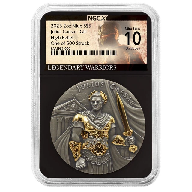 2023 $5 Niue 2oz Gilt Silver Julius Caesar HR NGCX MS10 ANTIQUED 1 of 500 Struck