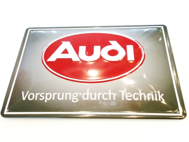 Audi - Tradition : Blechschild " Audi " Oval (braun) Vorsprung durch Technik