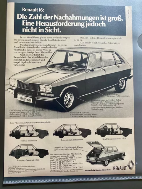 Renault 16 Autotechnik für den Menschen R16 Original 1976 Vintage Werbung