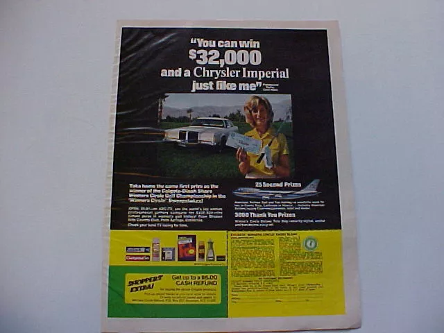 1974 Chrysler IMPERIAL Colgate contest car--LARGE full-color vintage 74 ad--nice