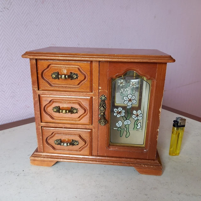 BOÎTE À BIJOUX en Bois Ancienne - Coffret avec Compartiment Rangement