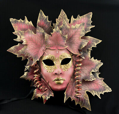 Mask from Venice Face Magnolia Leaves Golden And Pink 2074