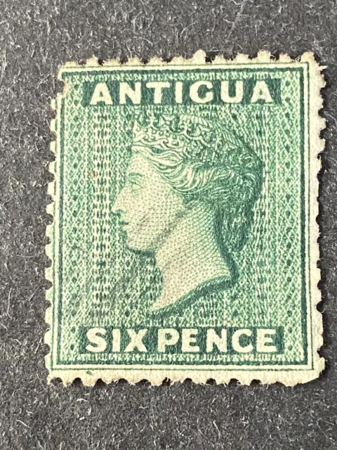 ANTIGUA, SCOTT # 7, 6p. VALUE BLUE GREEN WMK. CROWN CC 1872 QV ISSUE USED