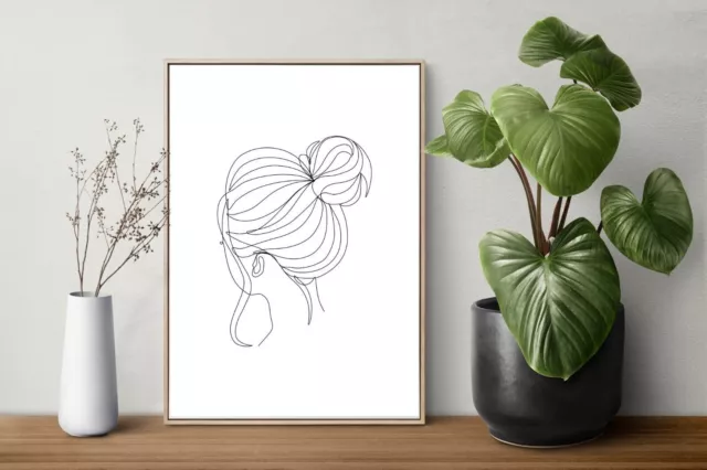 Retrato de moño de pelo de mujer | Arte de una línea | Decoración del hogar...