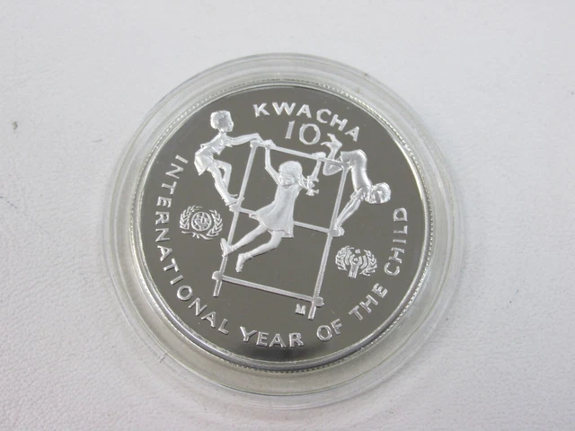 1980 Silver Zambia Proof 10 Kwacha International Year Of Child In Capsule Q4Ep