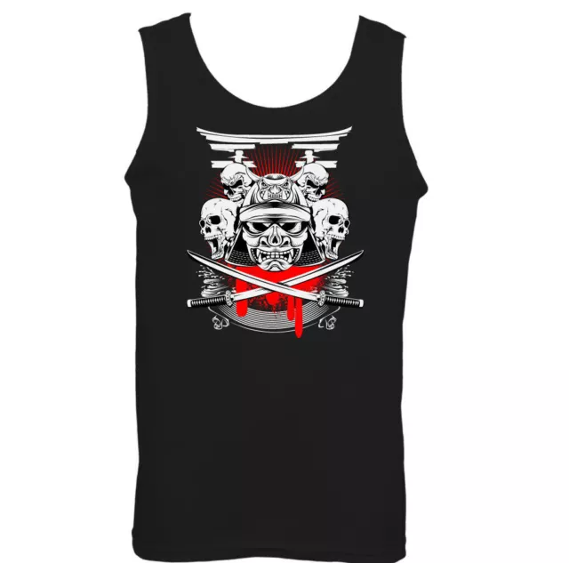 Samurai Skulls & Swords Mens Gym Vest MMA UFC Martial Arts Biker Training Top