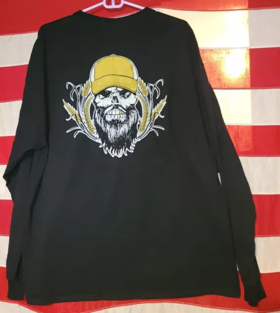 Luke Combs Bearded Skull Cap T Shirt Black 2XL Yellow Xxl Extra Large Longsleeve