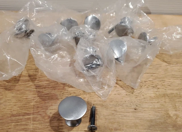 Vintage Lot of 10 Brushed Nickel Silver Round Knobs Drawer Pulls Handles -1" Dia