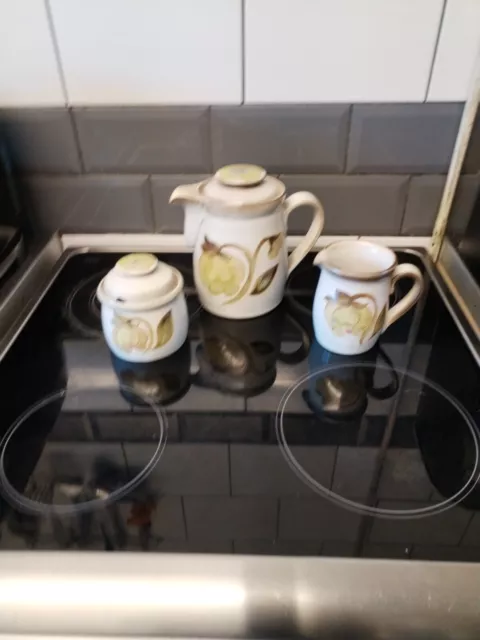 Denby Troubadour coffee pot 2 Pint Set With  Lidded Sugar Bowl Milk Jug