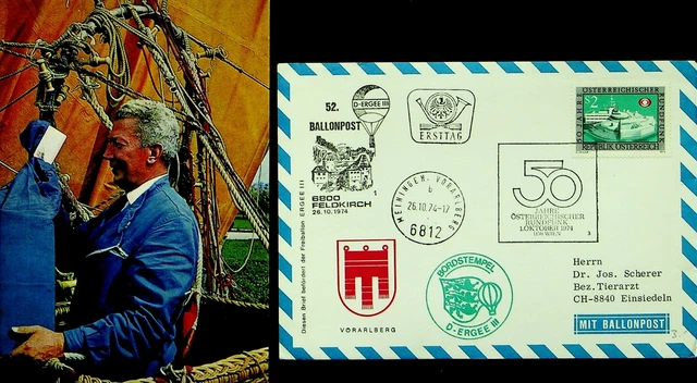AUSTRIA 1974 PRO JUVENTUTE D-ERGEE III BALLOON POST COVER W/ 2s TO SWITZERLAND